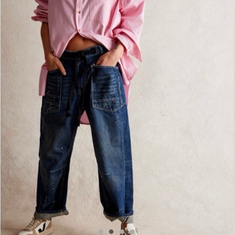 Free People We The Free Moxie Pull-On Barrel Jeans in Cerulean Skies